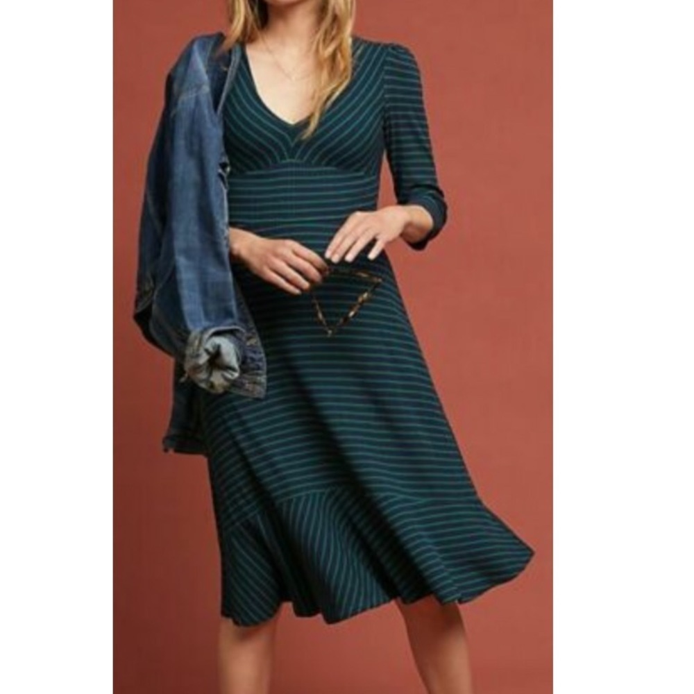 Anthropologie Maeve Flores Ribbed Striped Dress Size Small